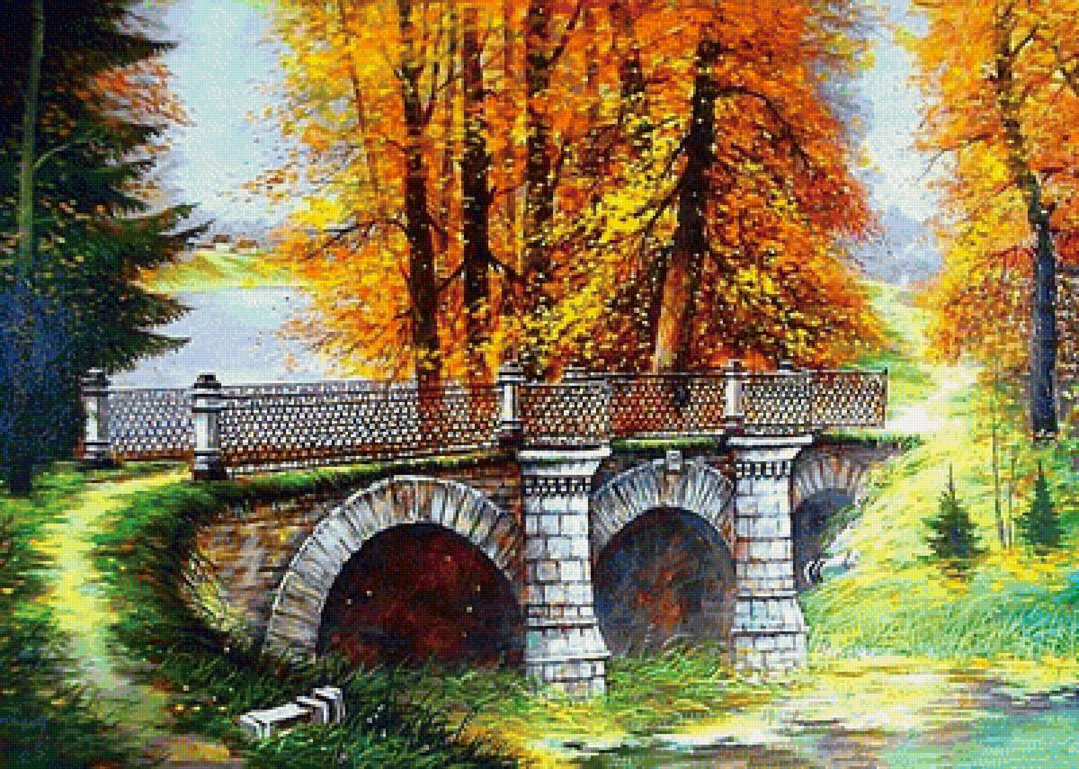 Картина мост. Мостик Евгений Лушпин пейзаж. Мостик в живописи. Пейзаж с мостом.