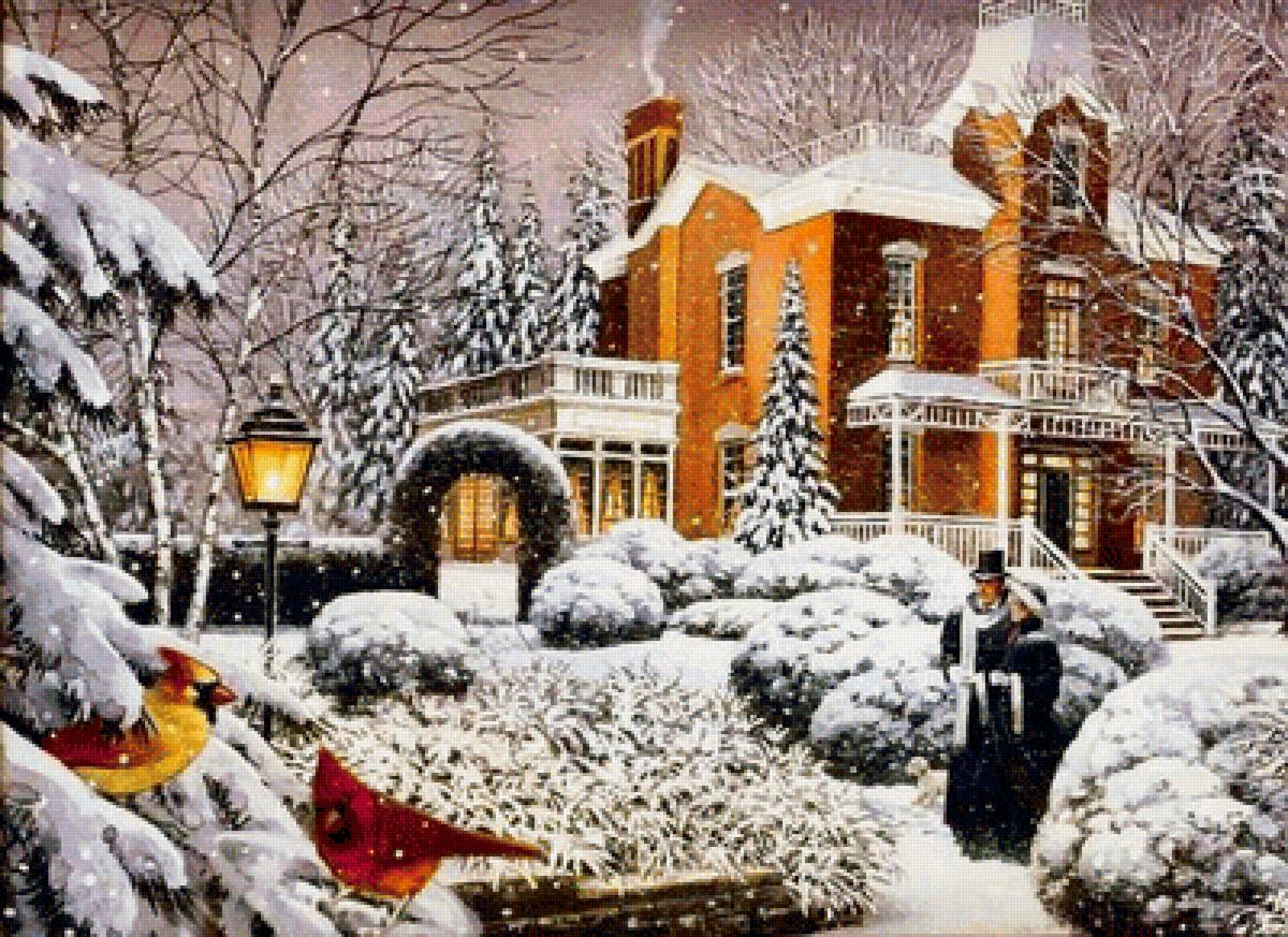 зимняя прогулка - живопись, зима, картина - предпросмотр