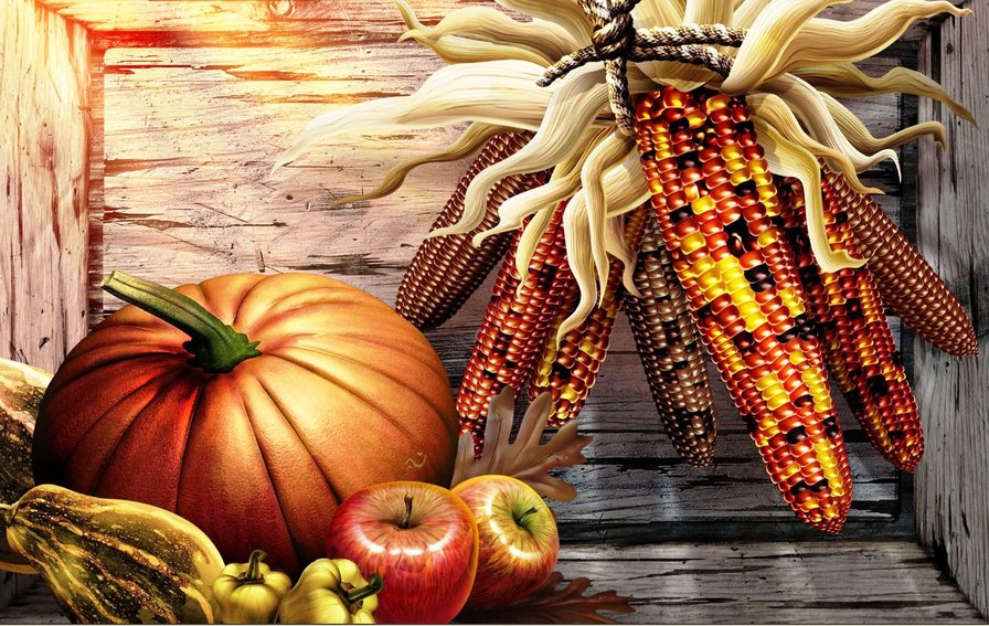 Осенный урожай - кукуруза, тыква, осень, урожай, натюрморт - оригинал