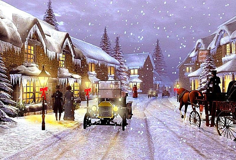 по зимней улице - картина, живопись, снег, зима - оригинал