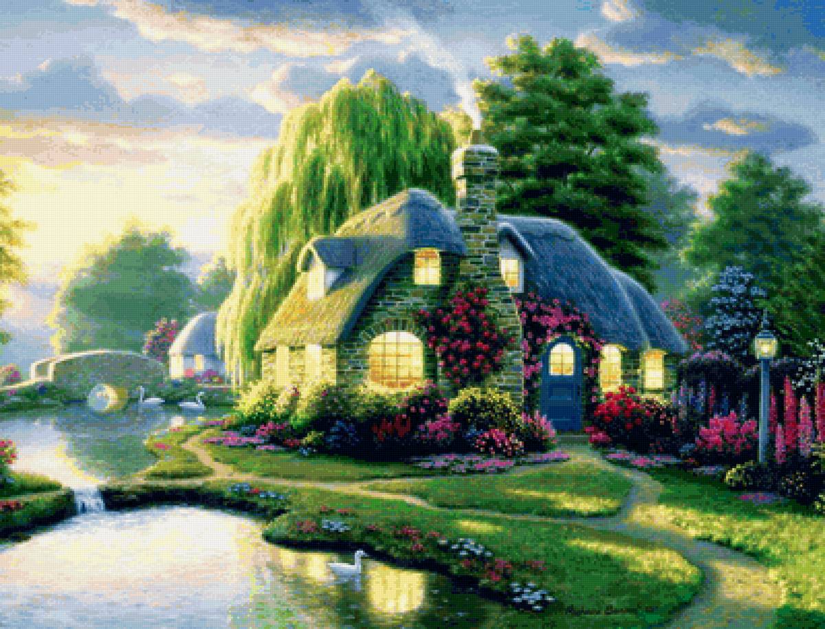 домик у реки - домики, природа, вода, пейзаж, дом - предпросмотр