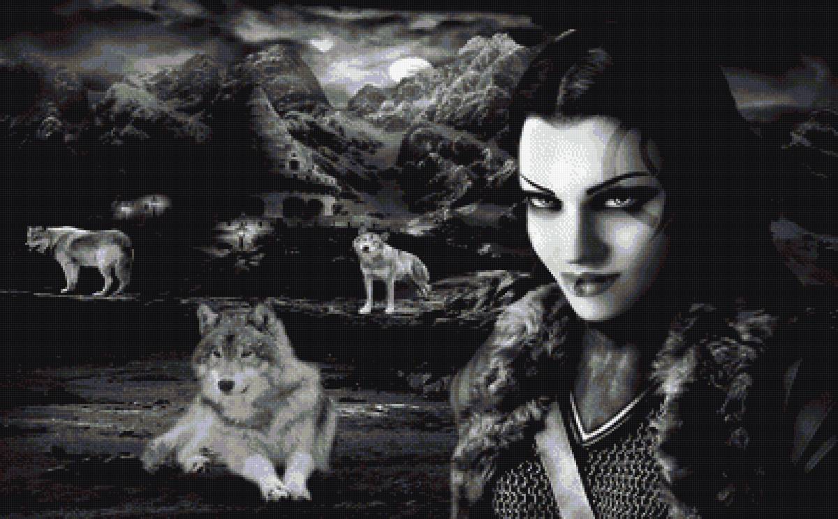 Девушка с волками - люди, волки, девушка, животные - предпросмотр