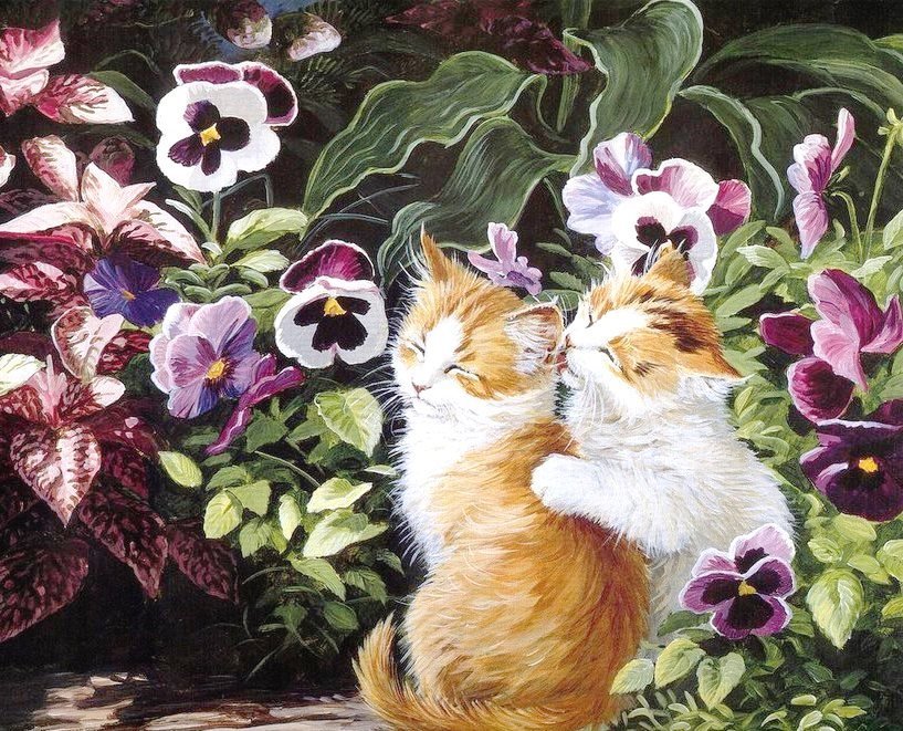 котики - животное, лето, цветы - оригинал