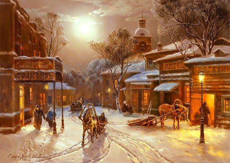 зимняя улица - картина, живопись, зима - оригинал