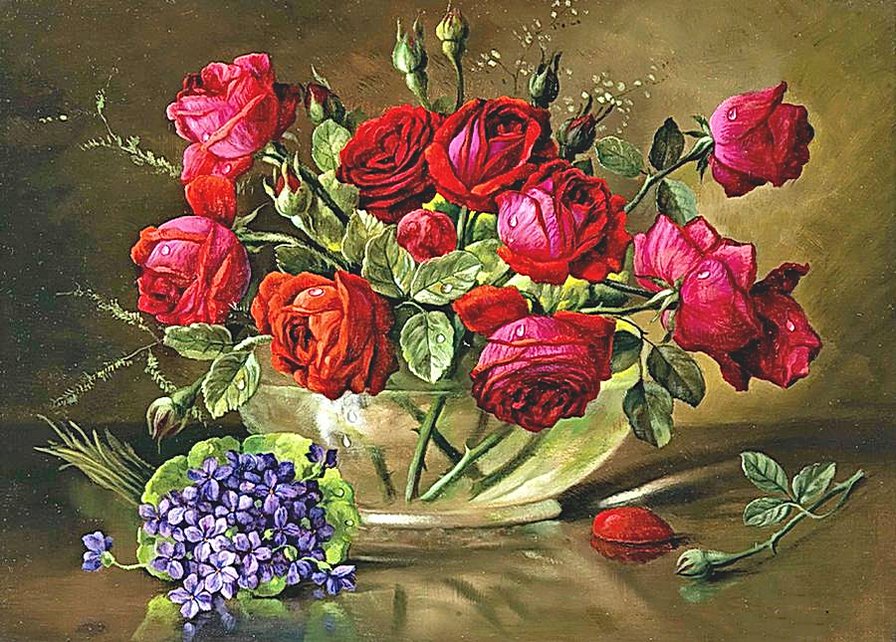 196 - букет, розы, ваза - оригинал