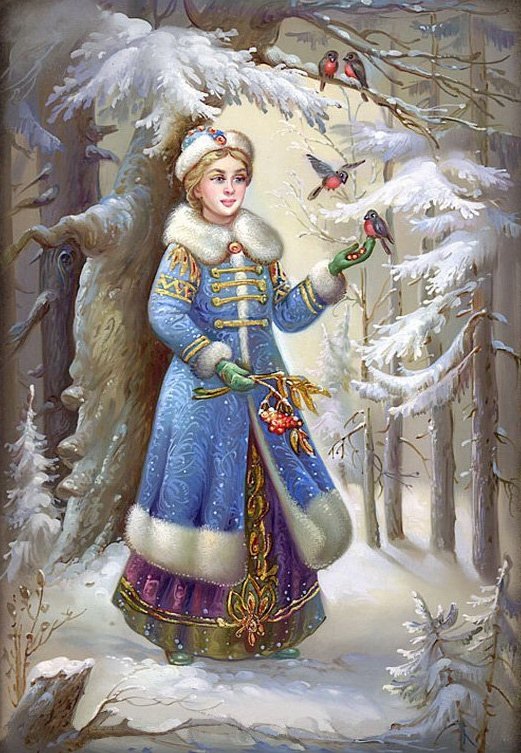 Снегурочка - зима, федоскинская роспись - оригинал