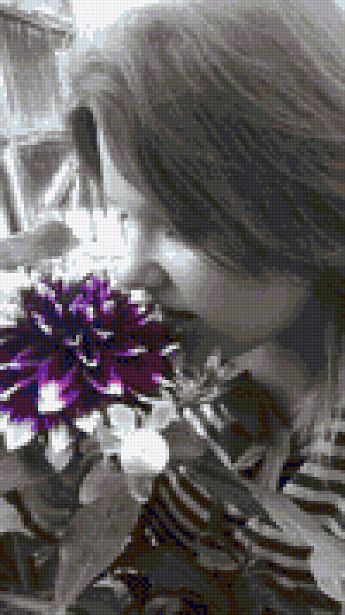 Доченька - доченька, девушка, цветок, оттенки серого - предпросмотр