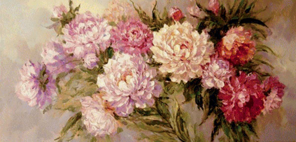 Пионы - живопись, цветы, пионы, картина. - предпросмотр