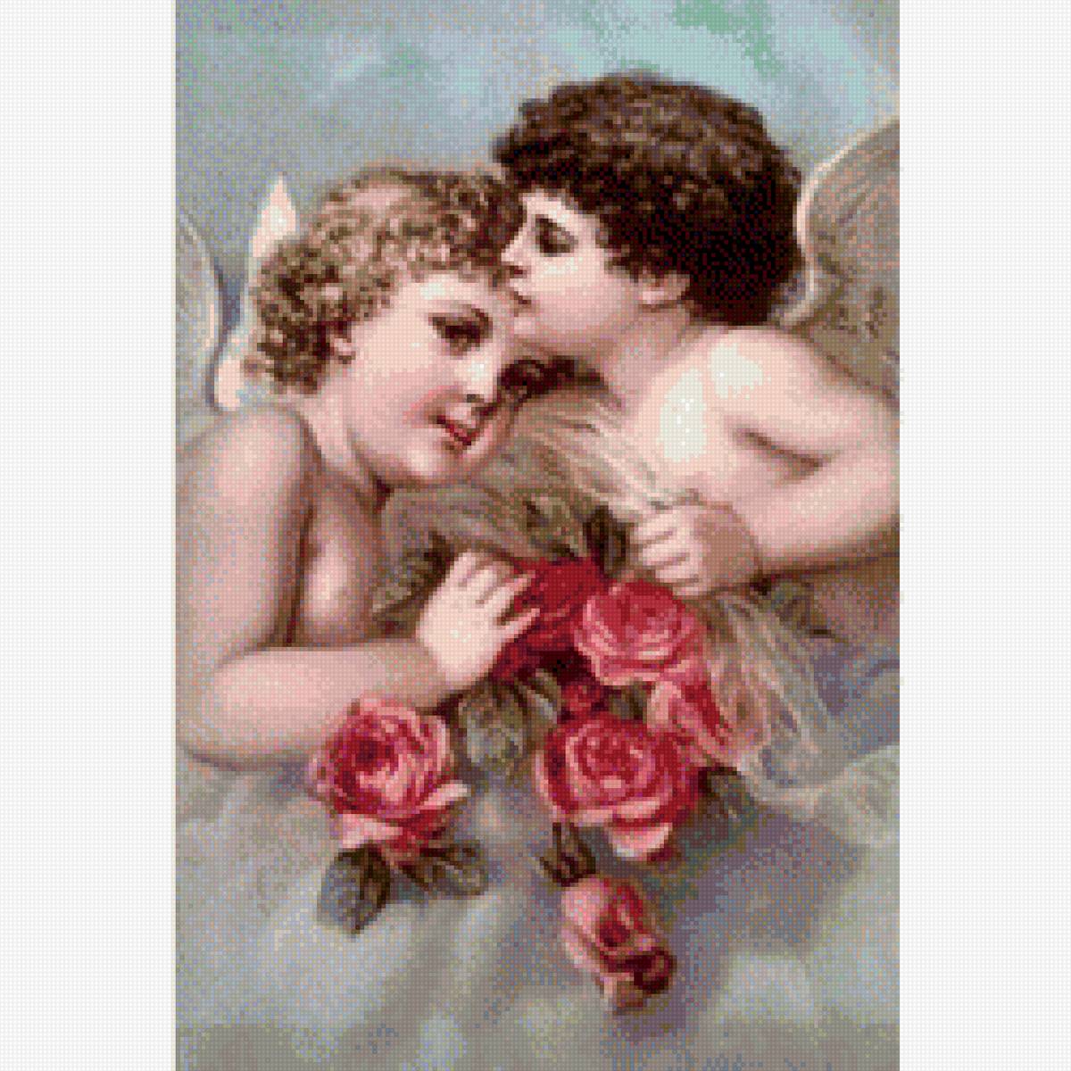 херувимчики в розочках - розочки, херувимчики, цветы, винтаж - предпросмотр