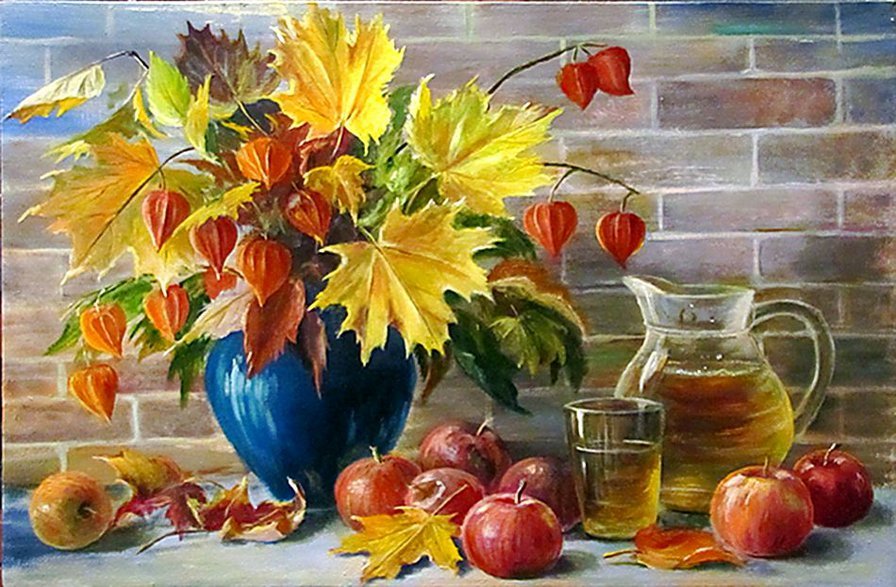 осенний натюрморт - ваза, осень, листья - оригинал