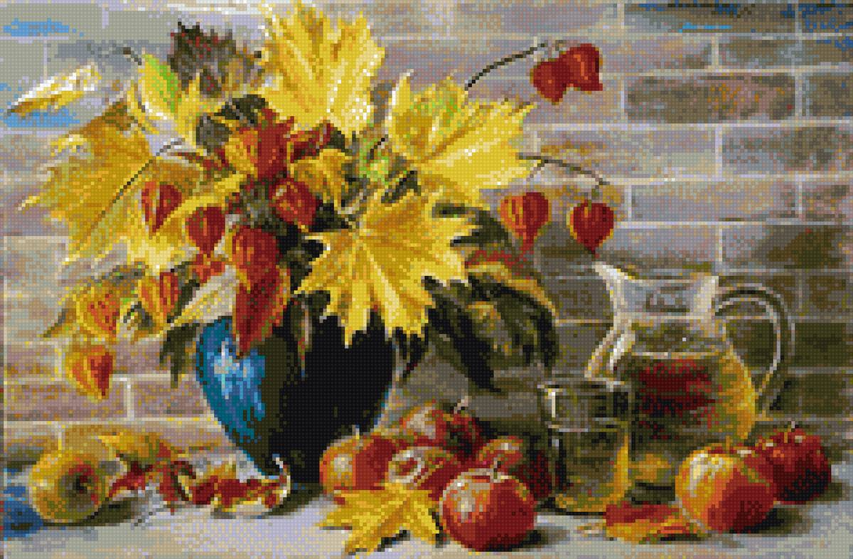 осенний натюрморт - листья, ваза, осень - предпросмотр
