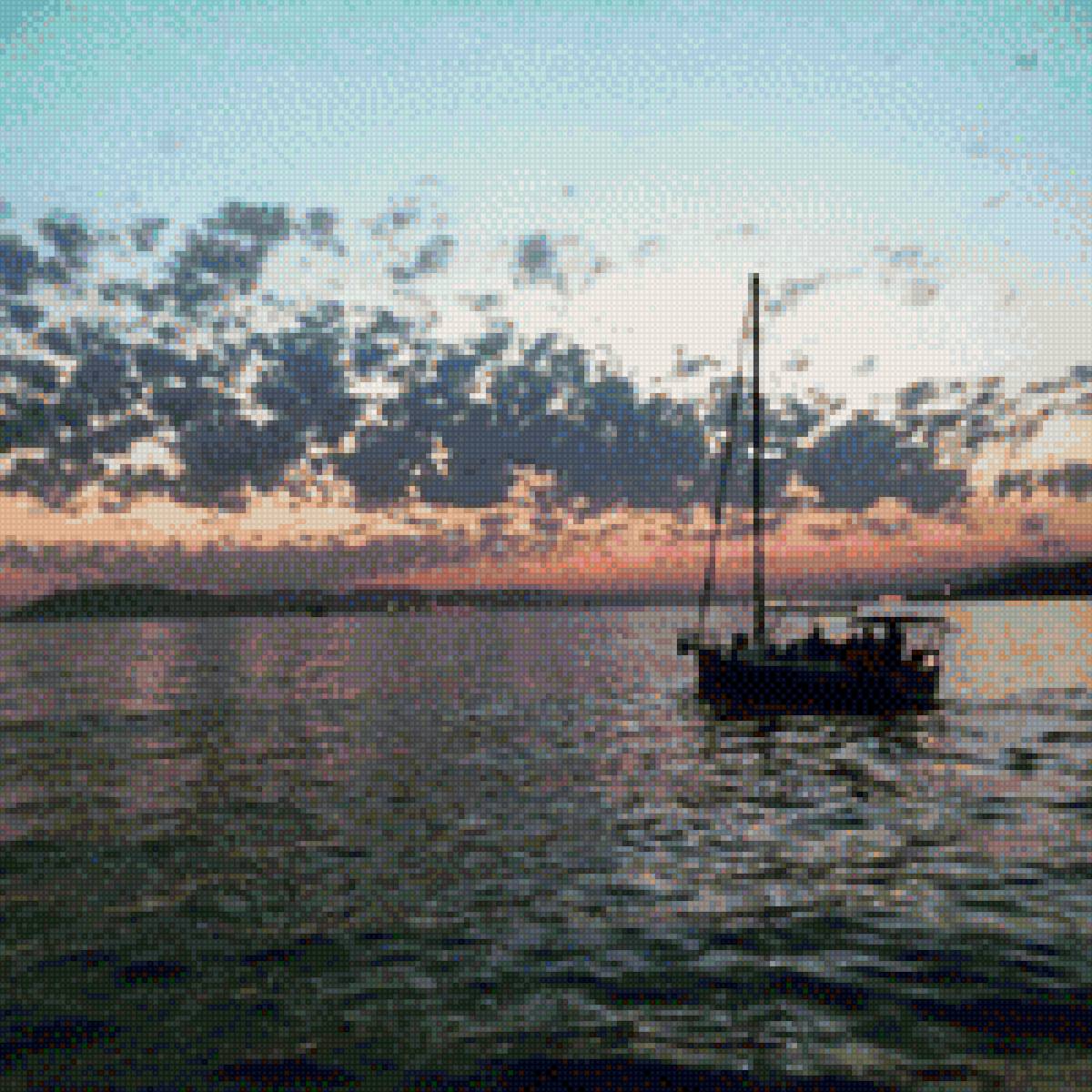 Сахарное небо - канал, судно, море, небо, закат, водоем - предпросмотр