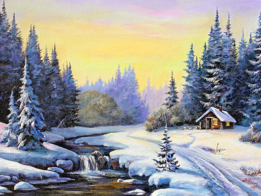 Зима - снег, домик, зима, лес - оригинал