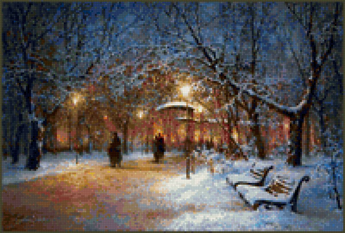 Зима в городе - фонарь, зима, люди, улица, снег, город - предпросмотр