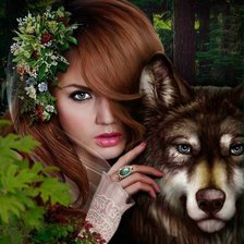 Оригинал схемы вышивки «Девушка с волками» (№1376087)