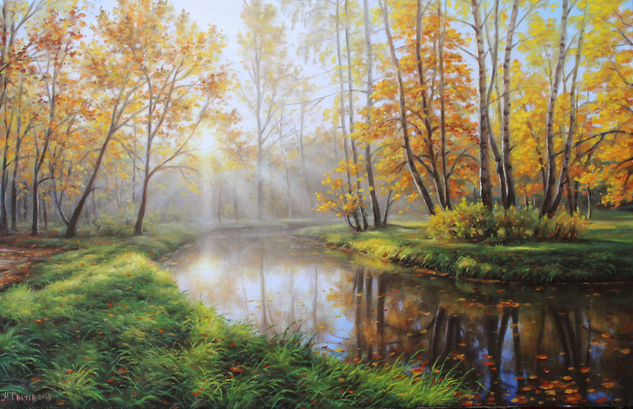 осенний лес - лес, лучи, осень - оригинал