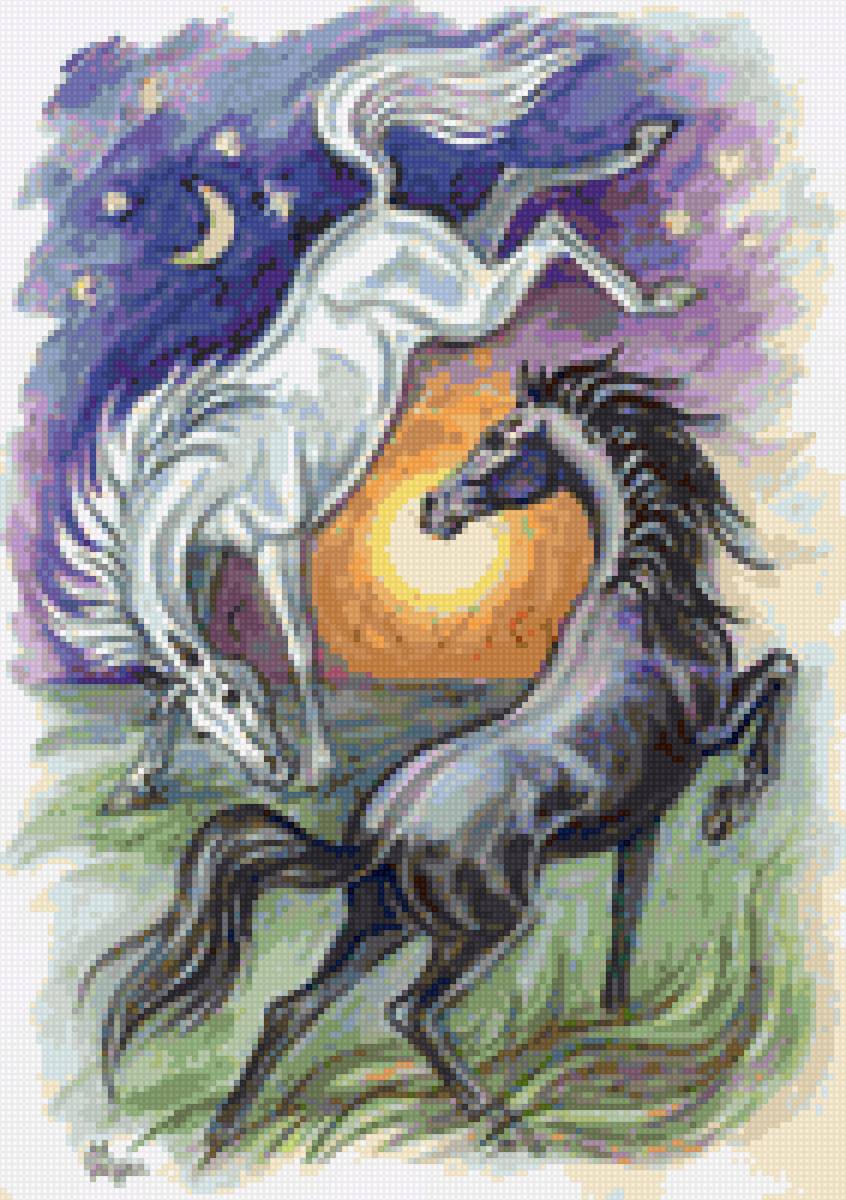 Кони - красота, кони, лошади, закат - предпросмотр