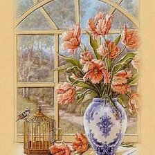 Оригинал схемы вышивки «цветы у окна» (№1378273)