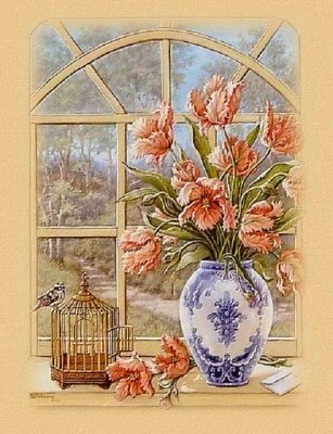 цветы у окна - окно, пейзаж, природа - оригинал
