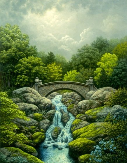 мост - речка, пейзаж, красота, деревья, природа, лето - оригинал