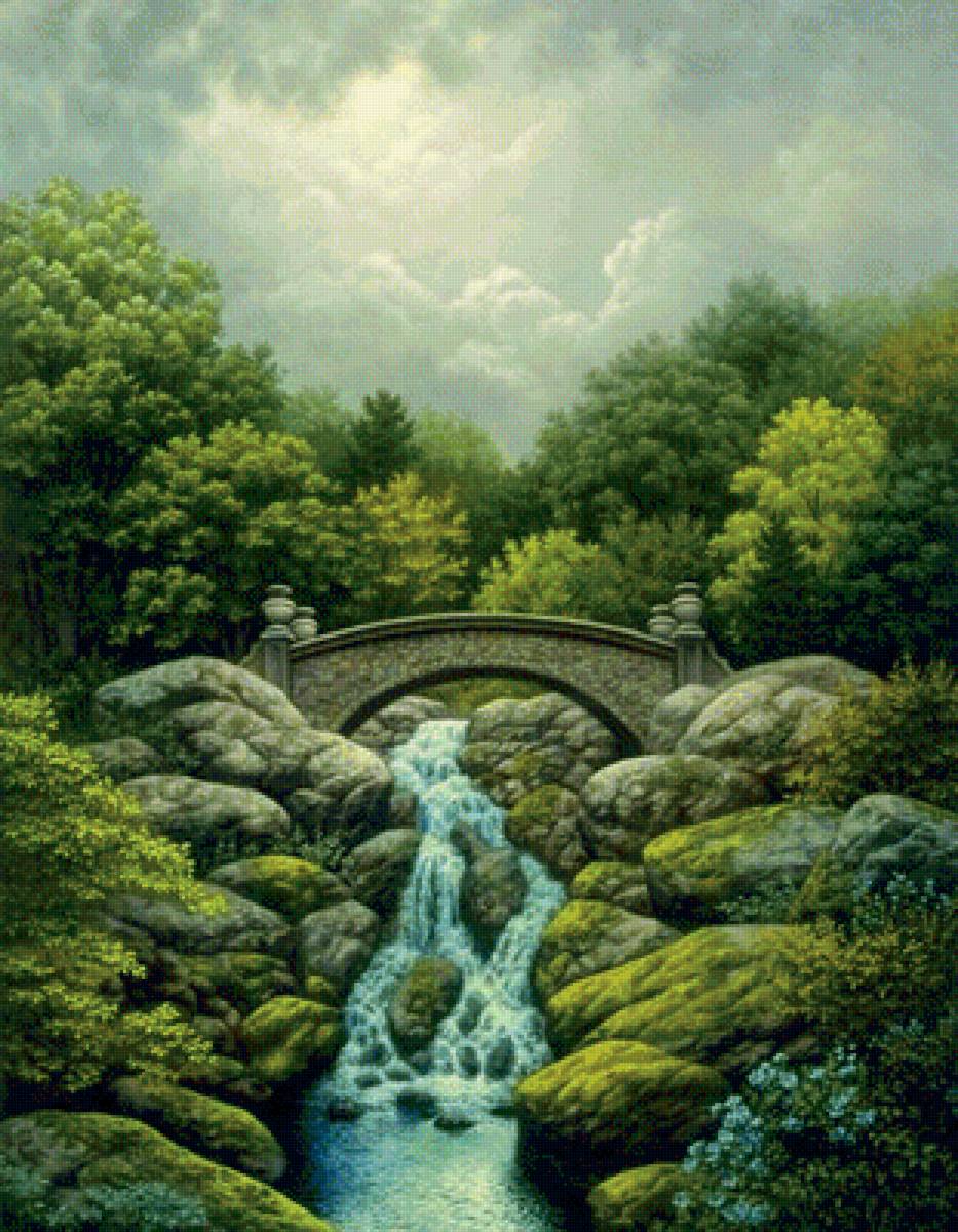 мост - природа, деревья, лето, речка, красота, пейзаж - предпросмотр