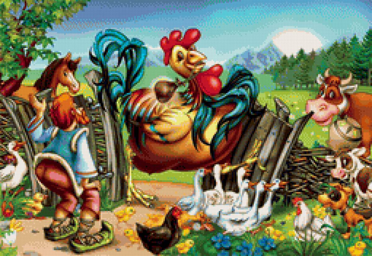 Петух - петух, деревня, животные - предпросмотр