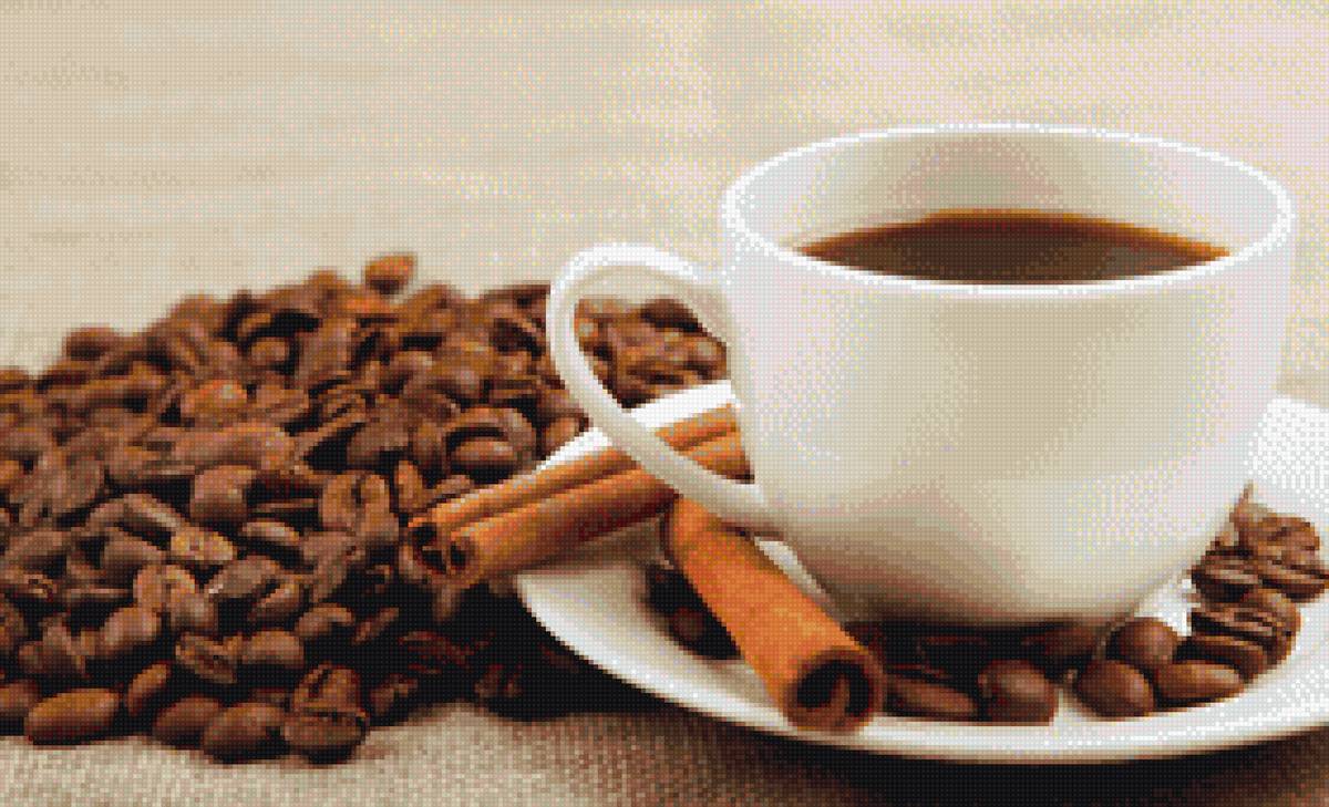 Кофе с корицей - кофе, зерна кофе, корица, чашка, на кухню, кухня - предпросмотр