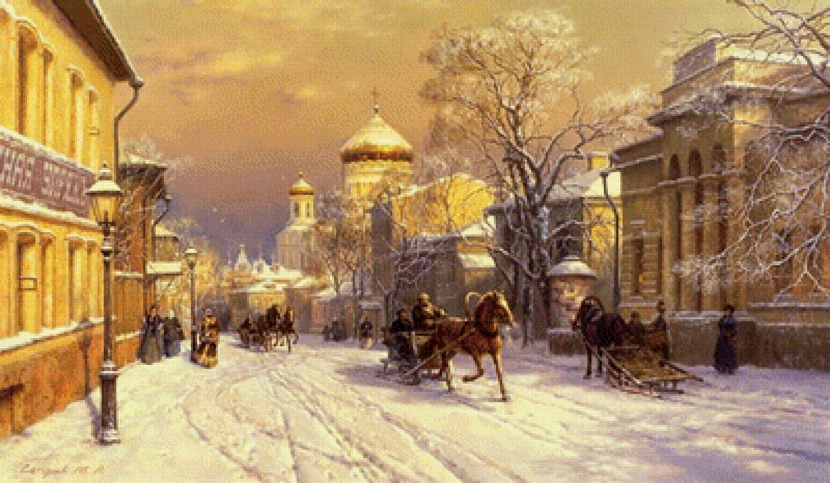 зимняя провинция - снег, картина, зима, пейзаж - предпросмотр