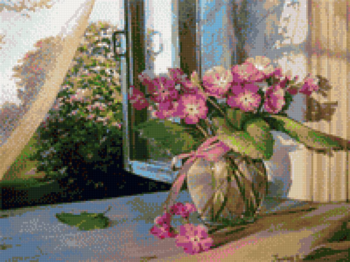 цветы на подоконнике - окно, ветер, цветы, лето - предпросмотр