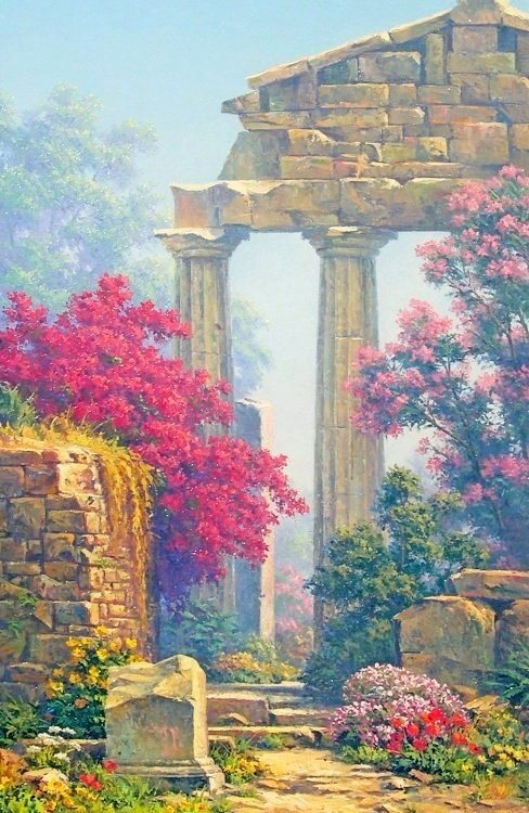 Руины дворца в цветах - цветы, руины древнего дворца - оригинал