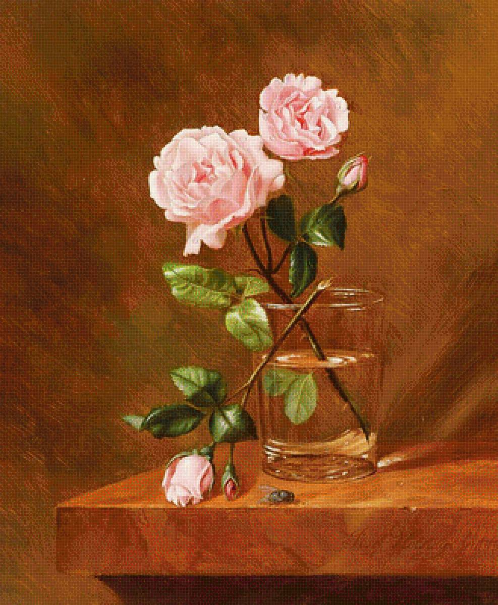 Худ. Йозеф Хольстейн. Розы в вазе. - ваза, натюрморт. живопись., розы - предпросмотр