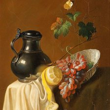 Худ. Йозеф Хольстейн. Натюрморт с лимоном, виноградом и бабочкой