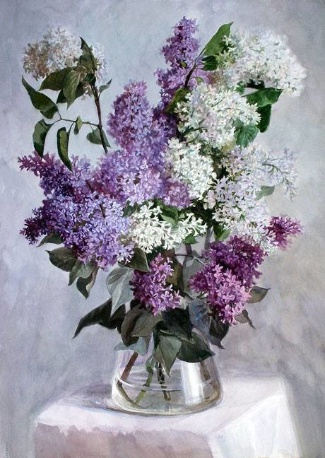 Худ. Любовь Лесохина - сирень, цветы, ваза - оригинал