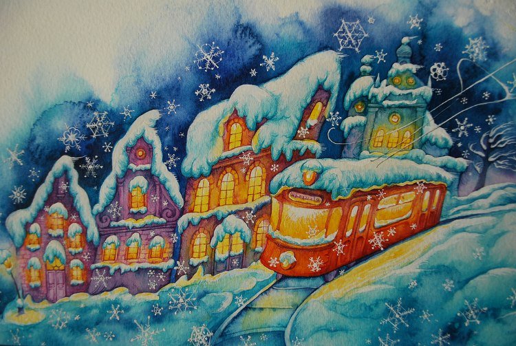 Зимний вечер - сказки, иллюстрация - оригинал