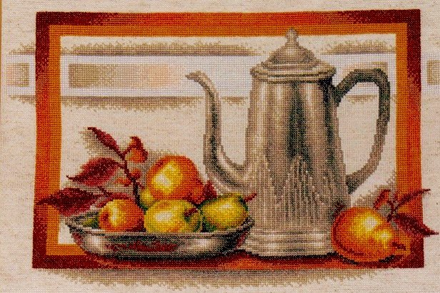 натюрморт с чайником и фруктами - натюрморт, фрукты - оригинал