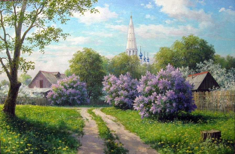 Худ. Булыгин Ив. Ник. - весна, цветение, пейзаж, деревня, природа - оригинал
