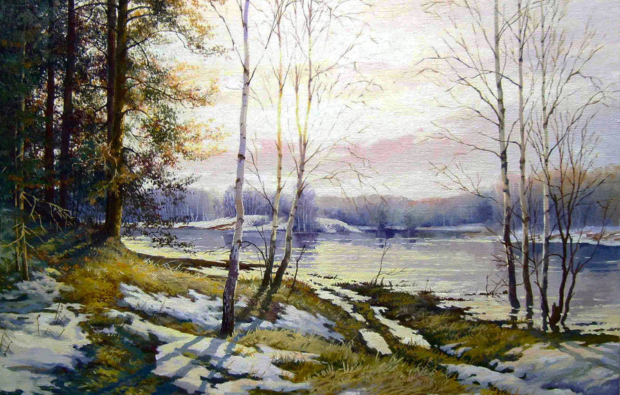 Худ. Булыгин И.Н. - природа, весна, вода, пейзаж, снег - оригинал