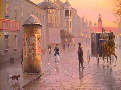 туман на мостовой - живопись, пейзаж, картина - оригинал