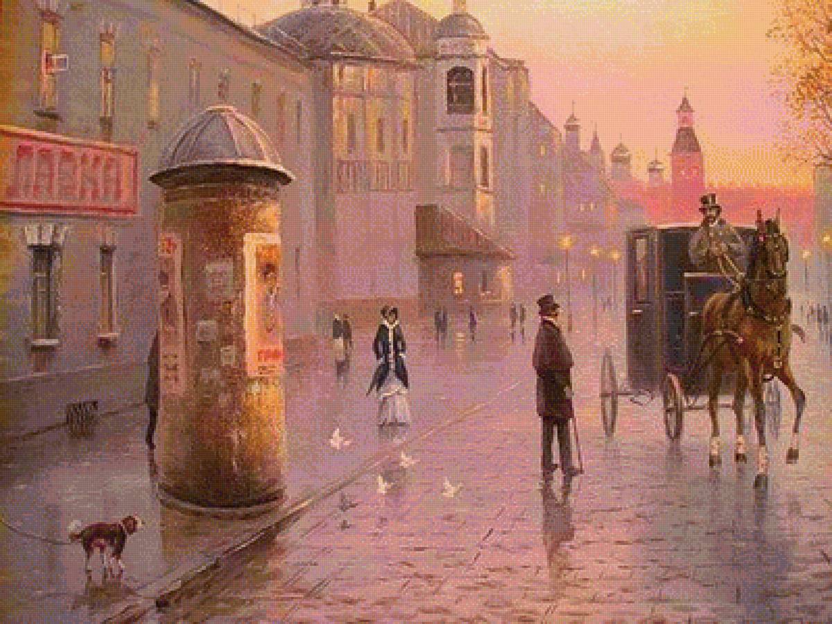 туман на мостовой - картина, живопись, пейзаж - предпросмотр