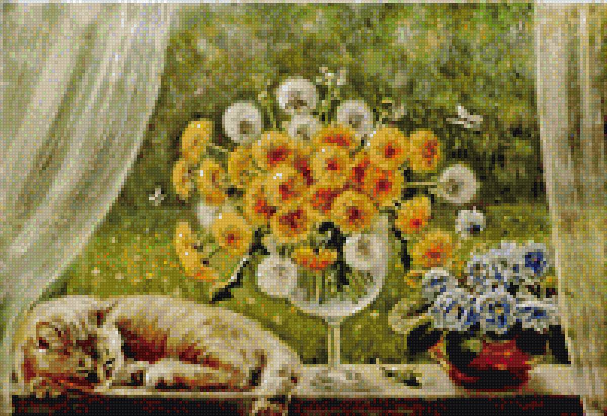 одуванчики на окне - букеты, цветы, вазы - предпросмотр