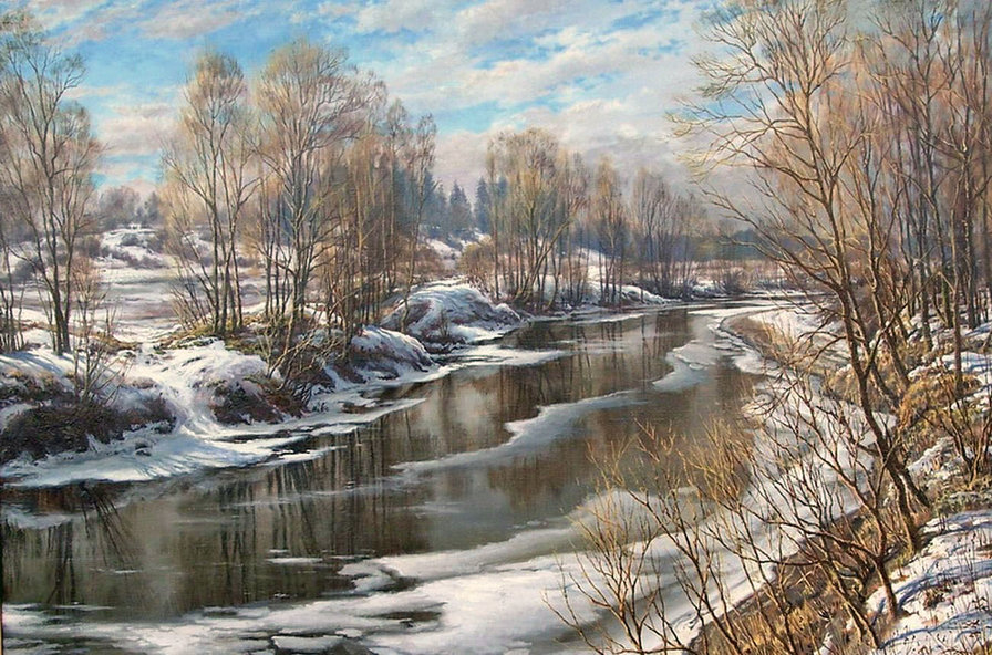 Худ. Басов Сергей - пейзаж, вода, природа, снег, весна - оригинал