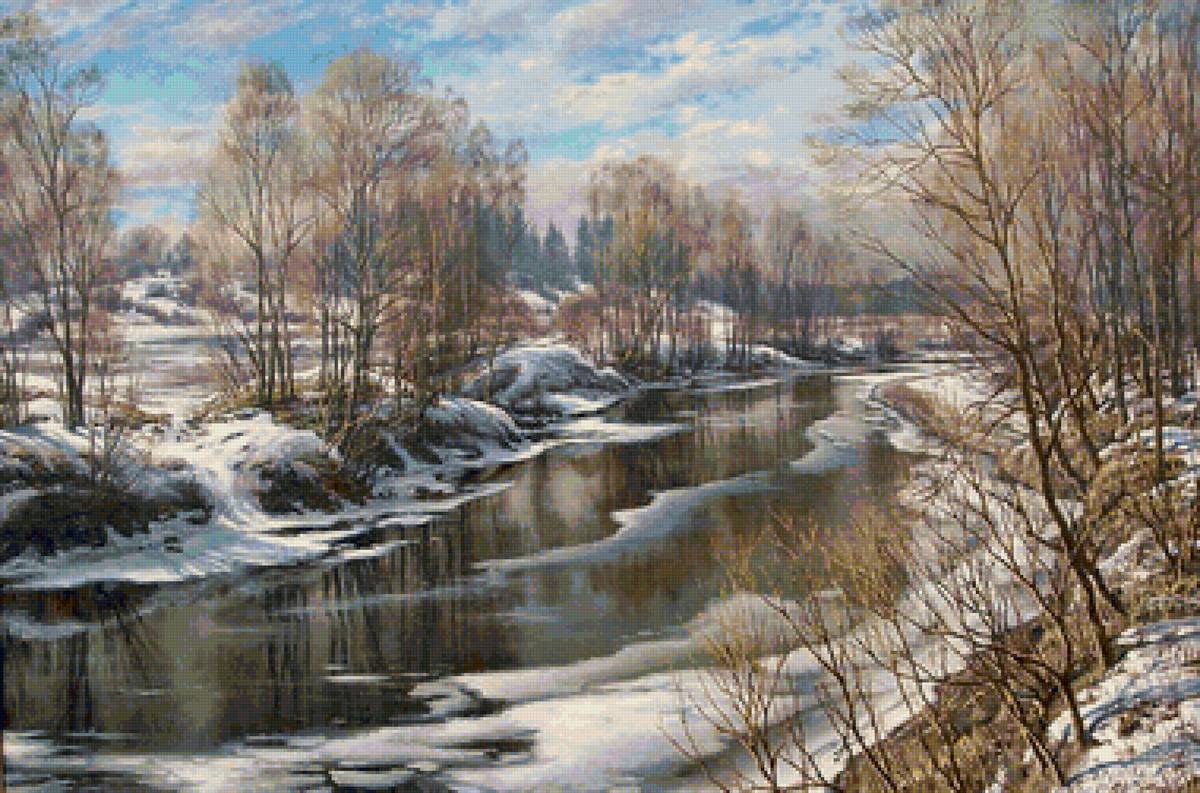 Худ. Басов Сергей - природа, снег, вода, пейзаж, весна - предпросмотр