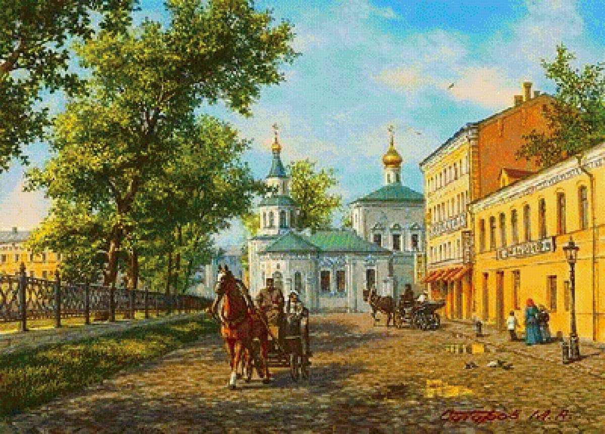 по летней мостовой - живопись, картина, пейзаж, лето - предпросмотр