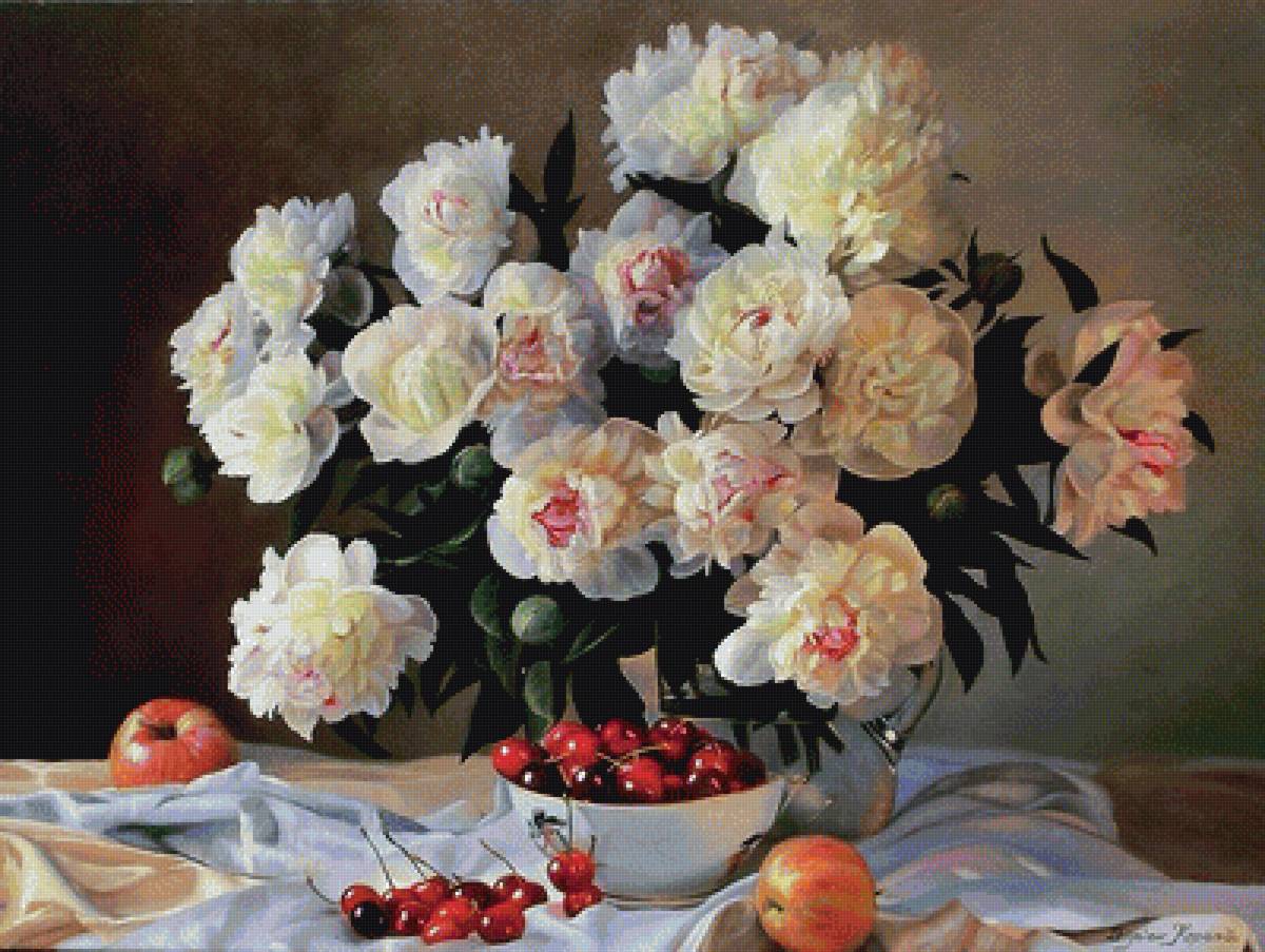 натюрморт с пионами - цветы, натюрморт, пионы - предпросмотр
