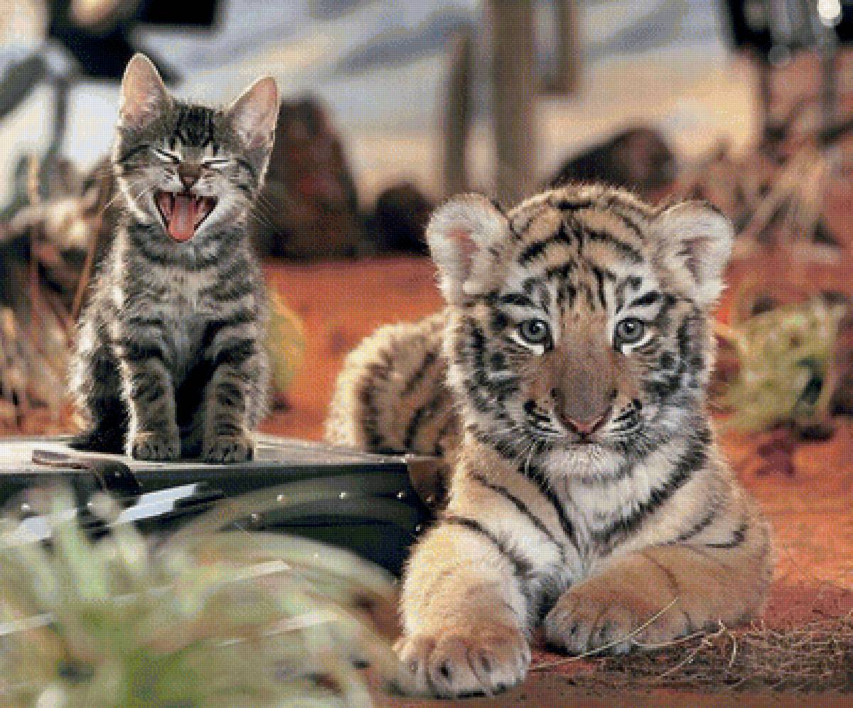 Киса и тигр - животные, пейзаж - предпросмотр