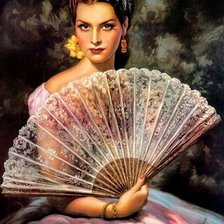 Схема вышивки «девушка с веером»