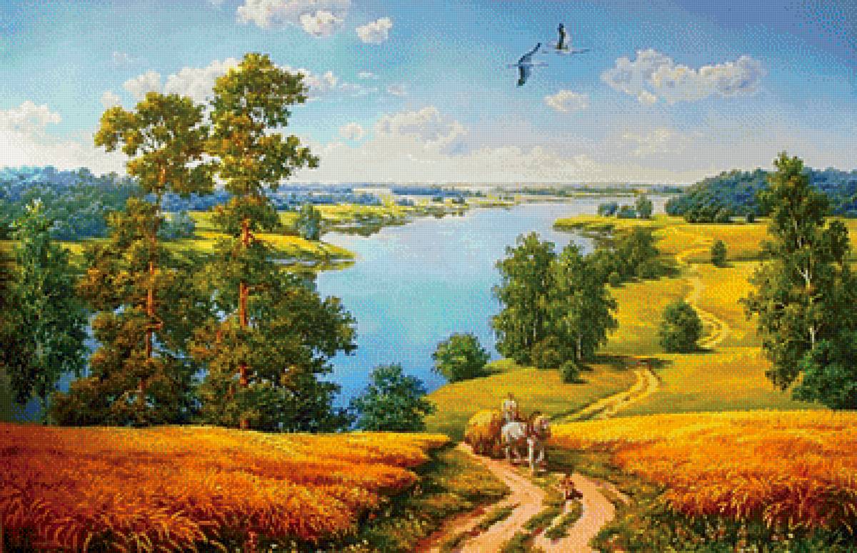 родные просторы - природа, пейзаж, картина - предпросмотр