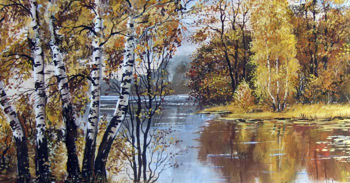 осень золотая - природа, река, осень, пейзаж - оригинал