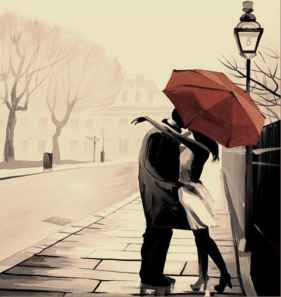 Пара под зонтом - зонт, пара, дождь - оригинал