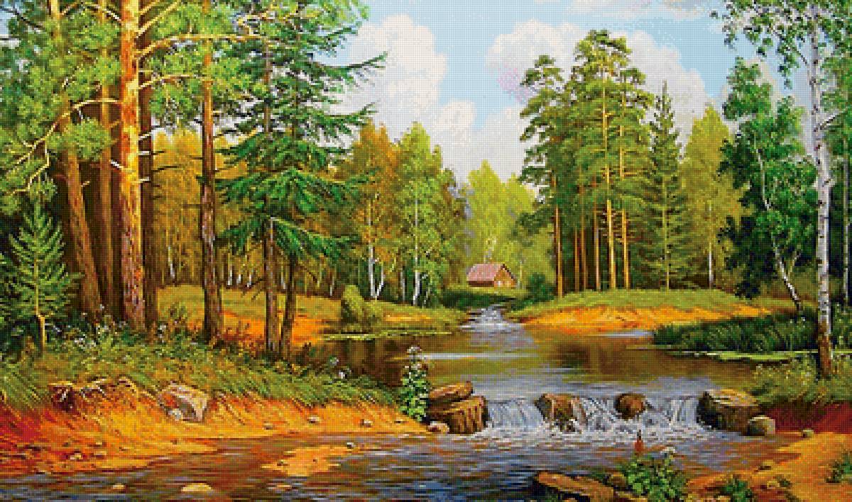 домик в лесу - живопись, пейзаж, природа - предпросмотр